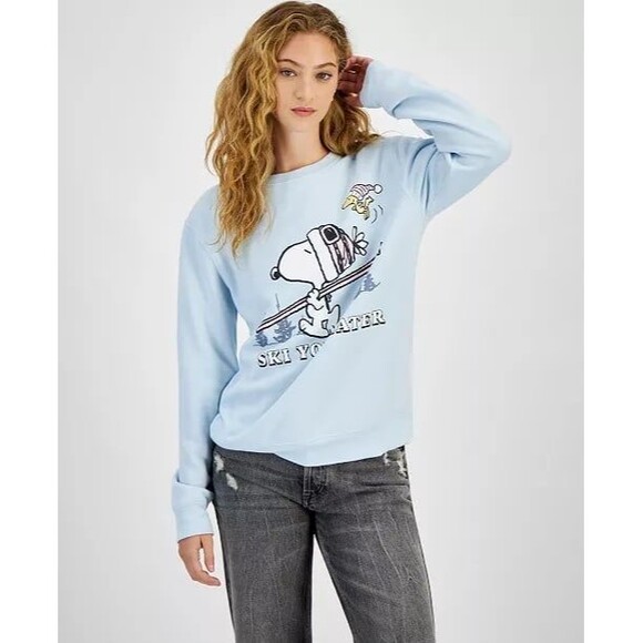 Snoopy Graphics Sweatshirt Size Large Love Tribe Light Blue Crewneck Holidays - Picture 1 of 7